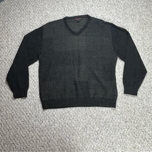 Linea Uomo Vintage Grandpa Sweater Mens Large V Neck Knit Pullover Block Pattern